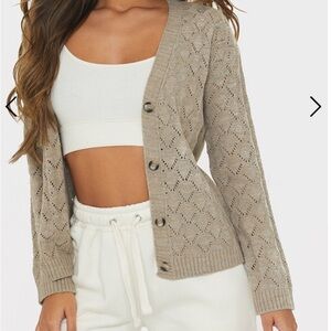 Mocha Beige Knit Sweater Cardigan PrettyLittleThing Pointelle